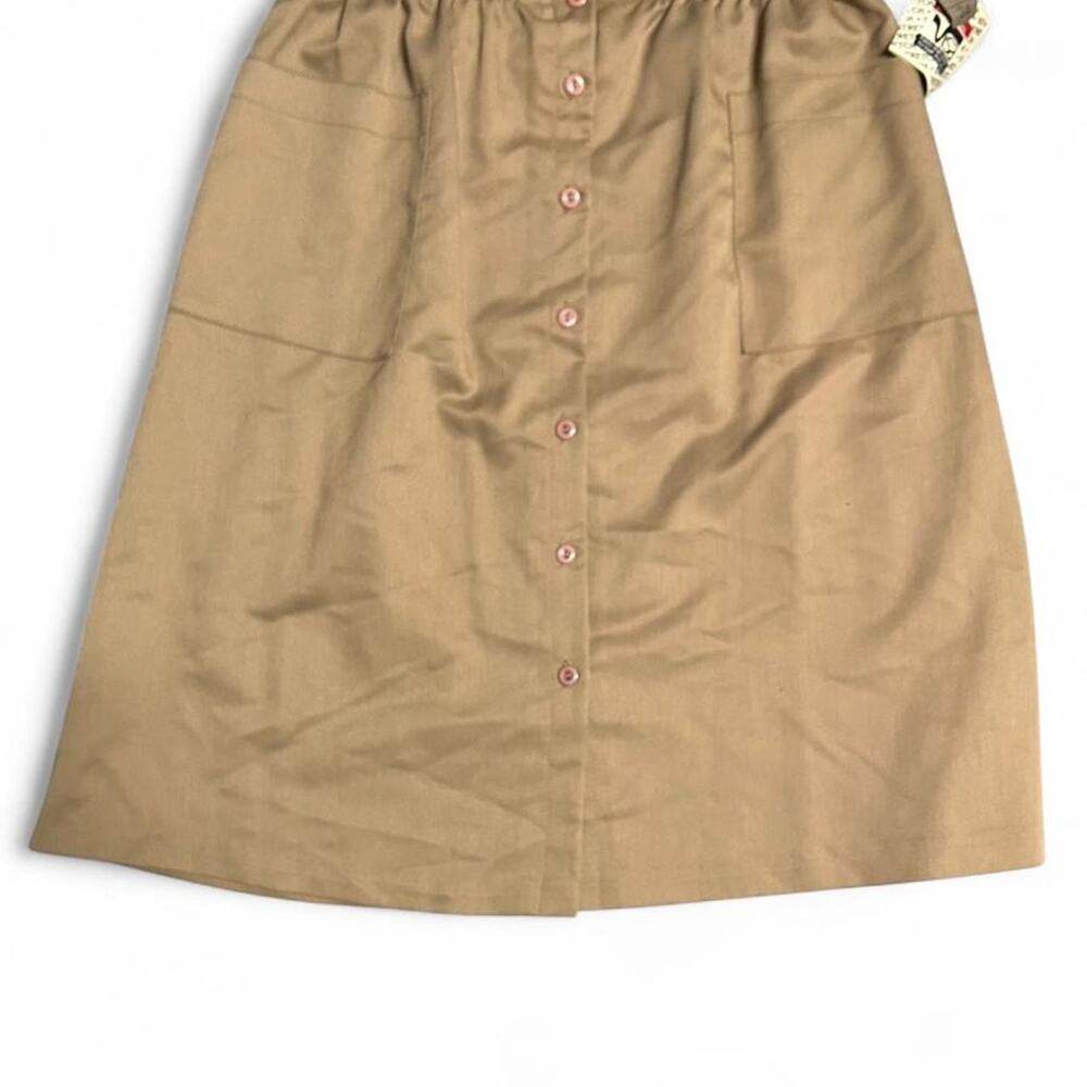 Deadstock 1983 tan vintage button up midi skirt size modern 14 w elastic waist